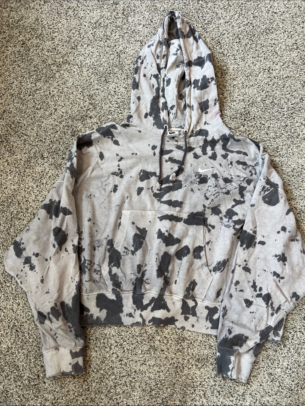 Nike Cropped Tie-Dye Hoodie in Gray and Black